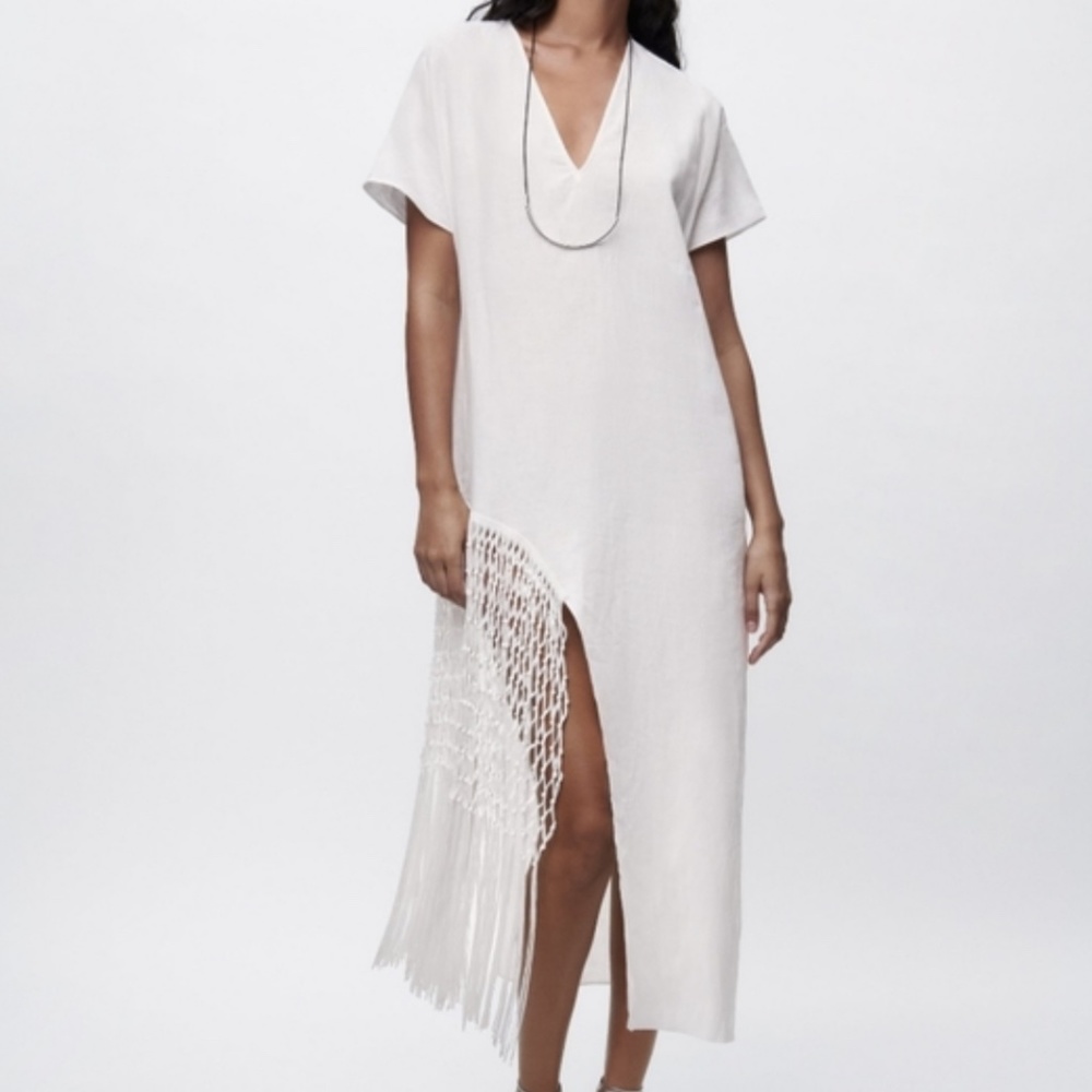 ZARA LINEN DRESS WITH FRINGE